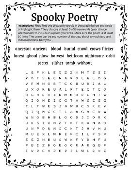 Preview of Spooky Poetry Assignment - wordsearch + creative writing activity