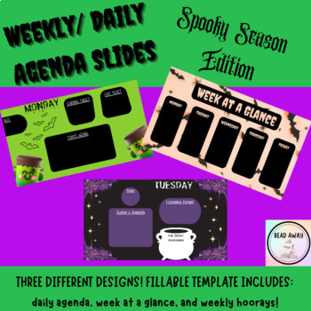 Preview of Spooky Season (Halloween) Google Slides Daily/ Weekly Agenda Templates (3 Types)