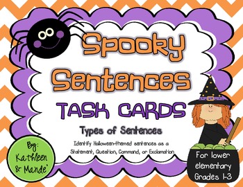 Preview of Spooky Sentences: Types of Sentences Task Cards & Posters (for Grades 1-3)