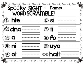 spooky sight word scramble by school house spirit tpt