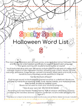Preview of Spooky Speech - S - HALLOWEEN Word List