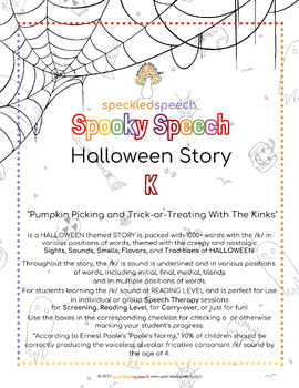 Preview of Spooky Speech Therapy Halloween - K - Articulation Story & Checklist