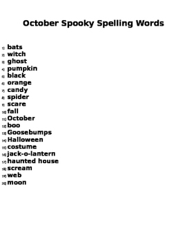 Preview of Spooky Spelling Words