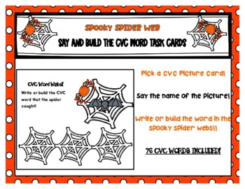 Preview of Spooky Spider Web CVC Word Task Cards