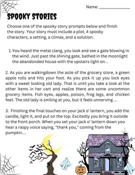 Spooky Stories Story Prompts by holly crawford | TPT