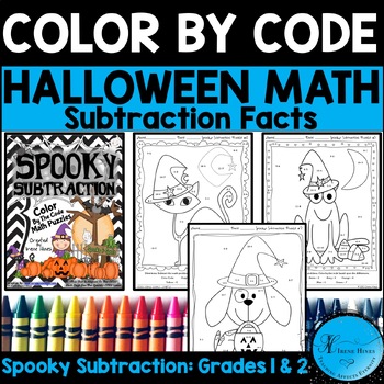 Preview of Halloween Math Color By Number Code 1st & 2nd Grade Subtraction Coloring Pages