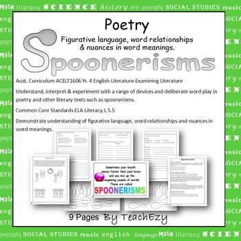 Preview of Spoonerisms Poetry Lesson Plan