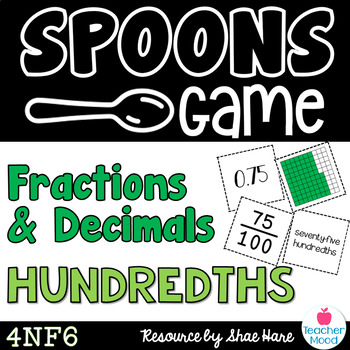 Preview of Spoons Game {Math} Equivalent Fractions & Decimals - Hundredths