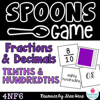 Preview of Spoons Math Game | Equivalent Fractions & Decimals | Tenths & Hundredths