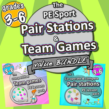 Preview of Sport *BUNDLE* Elementary PE Pair Stations & Team Games (grades 3-6)