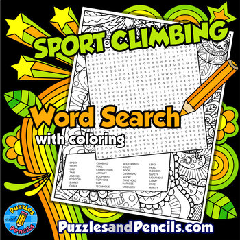 Preview of Sport Climbing Word Search Puzzle Activity with Coloring | Summer Games