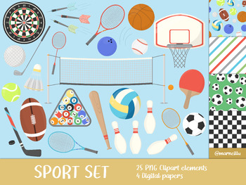 Preview of Sport Clipart Set - baseball, tennis, voleyball, image, printable, badminton