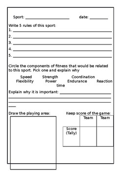 Sport Non Participant Worksheet by Elise Ross | Teachers Pay Teachers