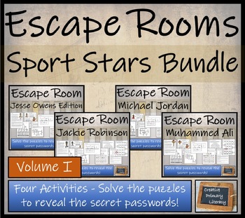 Preview of Sport Stars Volume 1 Escape Room Activity Bundle | 5th Grade & 6th Grade