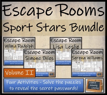 Preview of Sport Stars Volume 2 Escape Room Activity Bundle | 5th Grade & 6th Grade