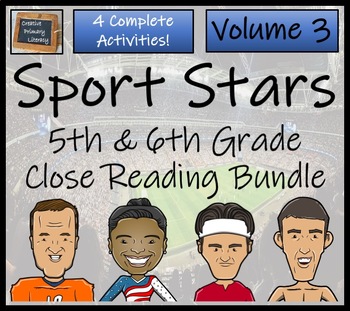 Preview of Sport Stars Volume 3 Close Reading Comprehension Bundle | 5th Grade & 6th Grade