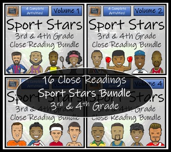 Preview of Sport Stars Volumes 1-4 Close Reading Comprehension Bundles | 3rd & 4th Grade
