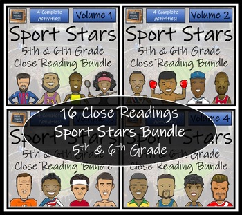 Preview of Sport Stars Volumes 1-4 Close Reading Comprehension Bundles | 5th & 6th Grade