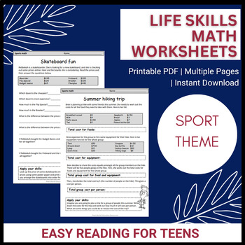 Preview of Life skills math with a sport theme for teens