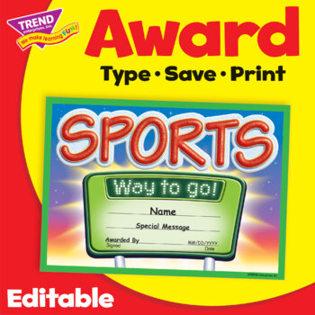 Preview of Sports Achievement Editable Student Recognition Award | Print & Digital