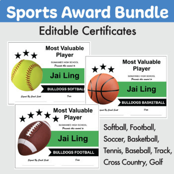 Preview of All Sports Award Certificate Bundle | Soccer, Softball, Football, Back to School