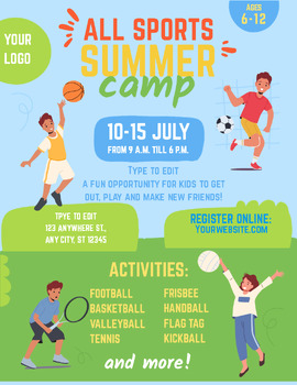 Preview of Sports Camp Flyer - Fully Customize your Flyer -Ready to Edit & Present No Prep!