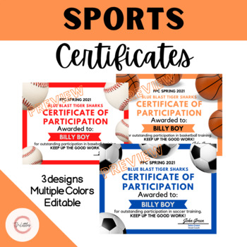 Preview of Sports Certificates (editable)