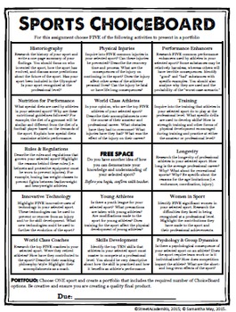 Preview of Sports ChoiceBoard (+ Rubric)