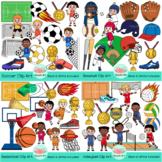 Sports Clip Art BUNDLE (Basketball, Soccer, Baseball, Volleyball)