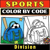 Sports Color By Math Division Worksheets | Math Facts Color By Code Activity