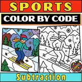 Sports Color By Math Subtraction Worksheets | Math Facts Color By Code Activity