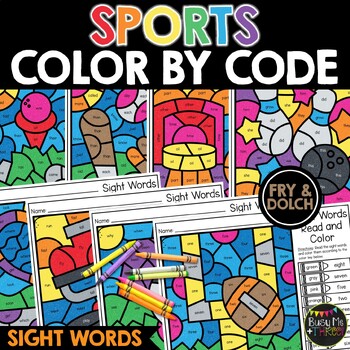 Preview of Sports Color by Code Sight Words No Prep Worksheets | Competitive | Team