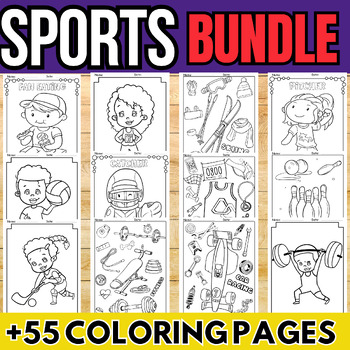 Preview of All Sports Coloring Pages Activities - Football Baseball Basketball Kids Bundle