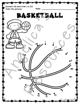 Sports Connect the Dots Kindergarten Math Worksheets | Coloring Pages ...