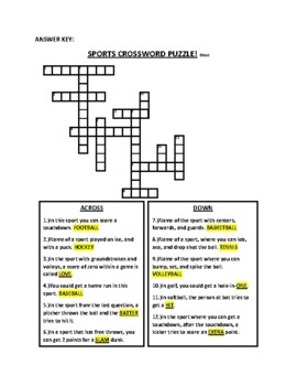 Sports Crossword Puzzle by Mr Ds PreCal Store TPT