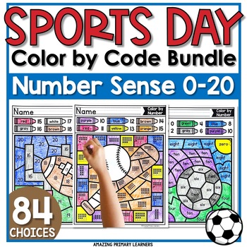 Preview of Sports Day Field Day Math Coloring Pages Number Sense 0-20 Color by Code
