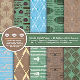 Sports Digital Paper, 10 Printable Sports Patterns With Fa