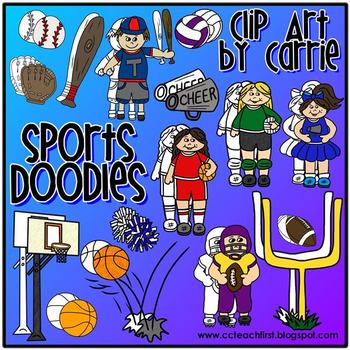 Preview of Sports Doodles (BW and full-color PNG files)