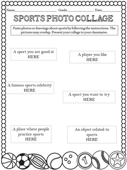 Preview of Sports ELA Activity - Picture Collage and Speaking Prompt Worksheet