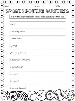 Preview of Sports ELA Activity - Poetry Template Prompt - Poem Writing Worksheet