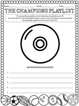 Preview of Sports ELA Activity - Songs Playlist Writing Worksheet