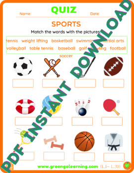 Preview of Sports / ESL PDF QUIZ / (easy to check task)