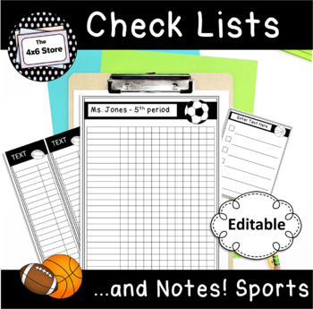 Preview of Sports Editable Checklists for Class List and Notes (Football Basketball Soccer)