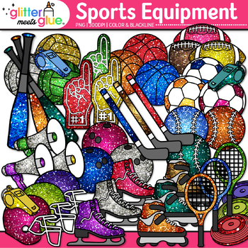 Preview of Sports Equipment Clipart: Kids Gym Fitness Physical Education Clip Art PNG B&W
