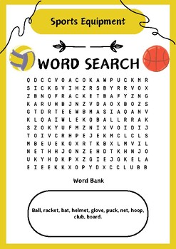 Sports Equipment Word Search Activity Worksheet - Printable by puzzles ...