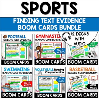 Preview of Sports Finding Citing Text Evidence Reading Boom Cards Task Cards with Audio