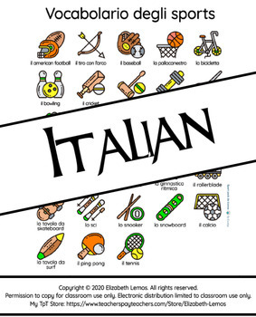 Preview of Sports: Gli sport Vocabulary Flash card (Color) - ITALIAN