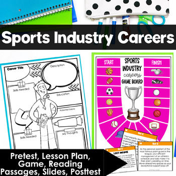 Preview of Sports Industry Career Exploration Lesson Mini Unit Game Slides Reading Passages