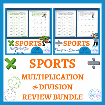 Preview of Sports Multiplication & Division Review Worksheets Bundle