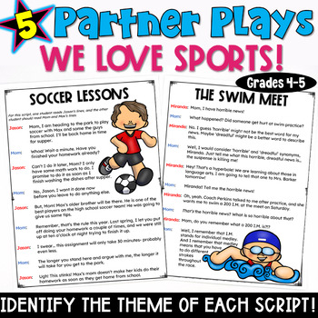 Preview of Sports Partner Plays: Read and Identify the Theme Worksheet 4th 5th